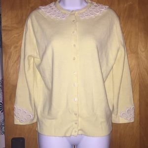 Luxuriously Soft Yellow Cardigan Sweater With Lace Size Medium